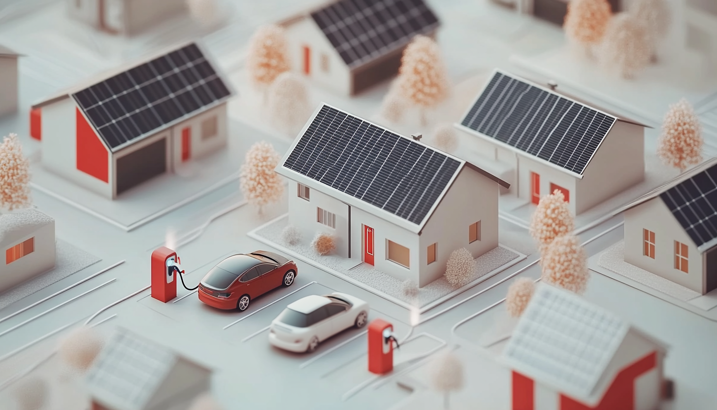 houses 3D illustrations and EV car charging outside