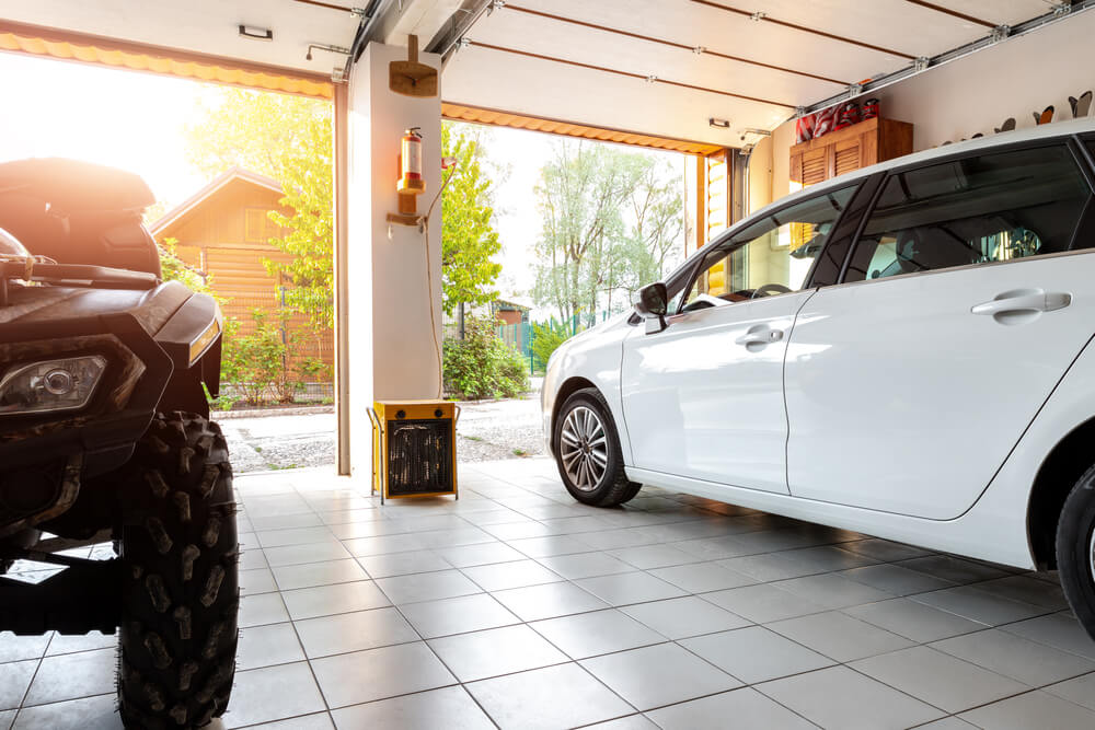 Home suburban countryside modern car and ATV double garage interior