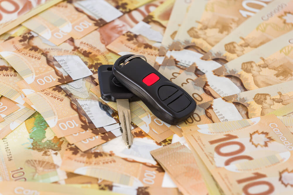 Keys from car on banknotes