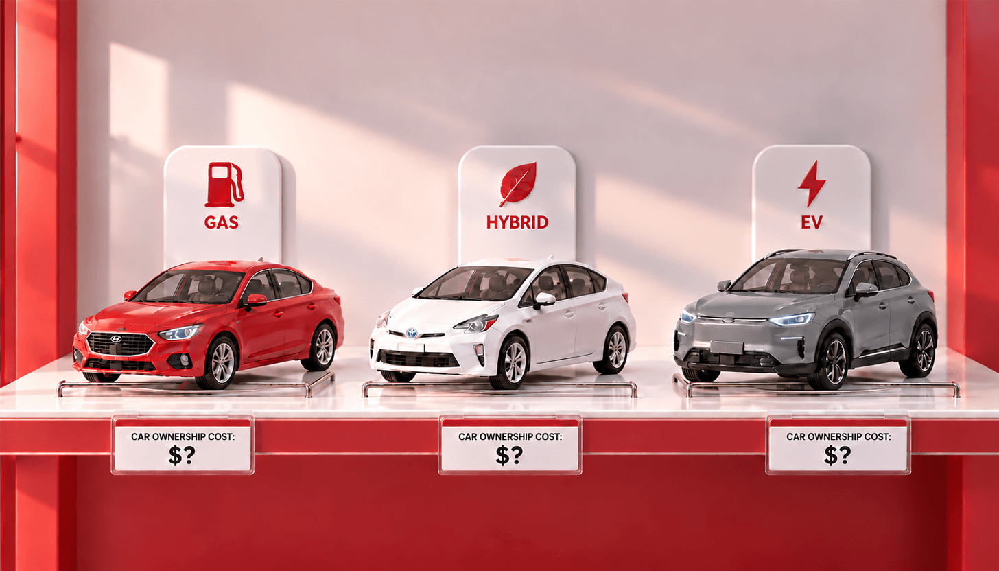 Comparison of gas, hybrid and electric powered cars