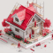 A rendering of a red house being rebuilt 