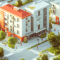 3D graphic of condo buildings in a neighbourhood