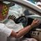 Crash Test Dummy in a car after a Crash Test.