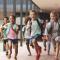 Kids racing and running at school