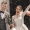 A bride and groom on their wedding day